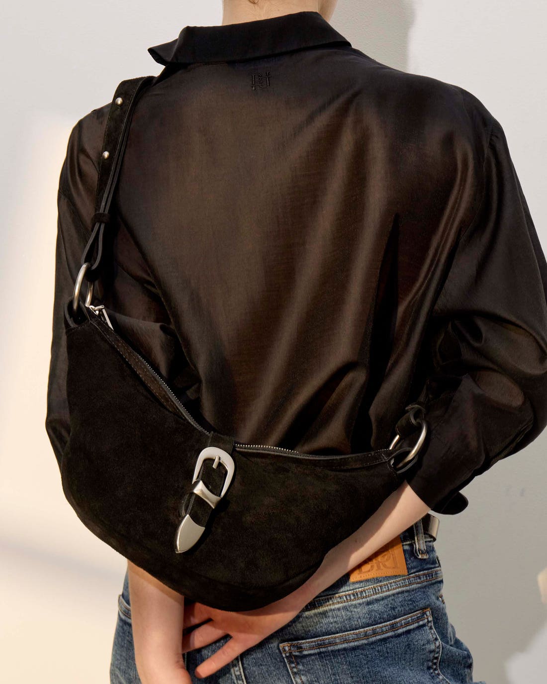 Bandolera Bambu en cuero gamuza