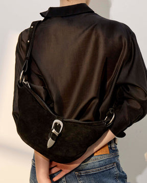 Bandolera Bambu en cuero gamuza