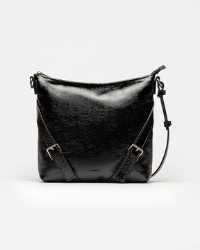 Bandolera de bolsillo en piel charol arrugada